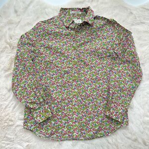 Orvis Button Down Shirt Blouse 100% Cotton Wrinkle Resistant Green Pink Floral 8